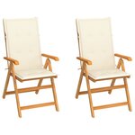 vidaXL Chaises de jardin lot de 2 et coussins crème Bois teck massif