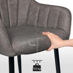 Chaise de salle à manger fauteuil siège rembourrée avec accoudoirs revêtement en pu vintage pieds en métal charge 110 kg pour salle à manger salon chambre gris 12_0002431