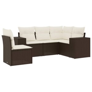 vidaXL Salon de jardin avec coussins 5 Pièces marron résine tressée