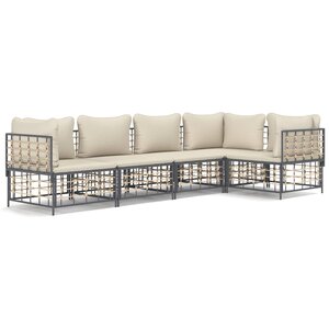 vidaXL Salon de jardin 5 Pièces avec coussins anthracite résine tressée