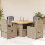 vidaXL Ensemble à manger de jardin avec coussins 5Pièces Beige poly rotin