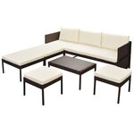 vidaXL Salon de jardin 6 Pièces avec coussins Résine tressée Marron