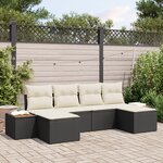 vidaXL Ensemble de Canapé de Jardin de 6 Pièces avec Coussins Noir Poly Rattan Acacia