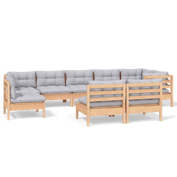 vidaXL Salon de jardin 9 Pièces avec coussins gris bois de pin massif