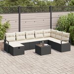 Ensemble de canapé de jardin 9 pièces vidaXL avec coussins noirs en poly rotin