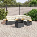 vidaXL Salon de jardin 7 Pièces avec coussins noir résine tressée