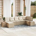 vidaXL Ensemble de canapé de jardin 7 pièces avec coussins Beige Poly Rattan Acacia
