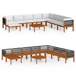 vidaXL Salon de jardin 9 Pièces avec coussins Crème Bois d'acacia solide