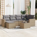 vidaXL Salon de jardin avec coussins 7 Pièces beige résine tressée