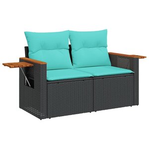vidaXL Canapé de jardin avec coussins 2 places en résine tressée noire