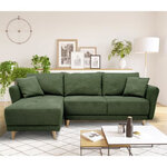 Canapé d'angle convertible réversible 3-4 places tissu Vert Olive à coffre de rangement - 244 x 158 x Hauteur 95 cm