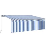 vidaXL Auvent manuel rétractable avec store et LED 4 5x3 m Bleu blanc