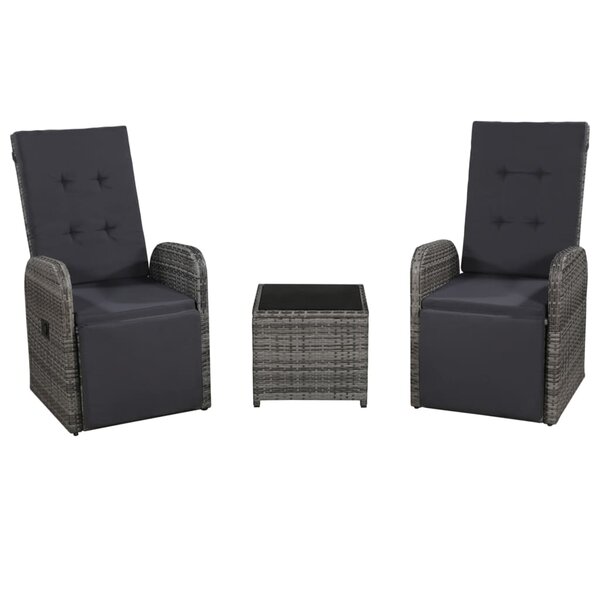vidaXL Ensemble de bistro 3 Pièces avec coussins Résine tressée Gris