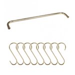 Fixation métal dorée 23 x 3 cm + 8 crochets en S