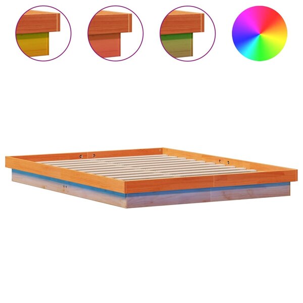 vidaXL Cadre de lit à LED cire marron 150x200 cm bois de pin massif