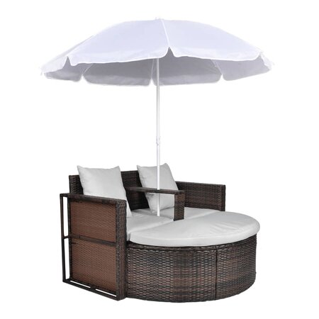 vidaXL Lit de jardin avec parasol Marron Résine tressée