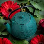 Théière en fonte Hanami vert émeraude 1 2 L + 4 pailles en inox