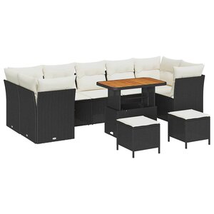 vidaXL Ensemble de canapé de jardin 10 Pièces Noir polyrotin