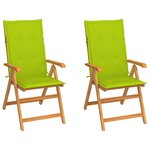 vidaXL Chaises de jardin lot de 2 et coussins vert vif Teck massif