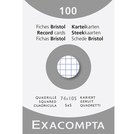 Étui De 100 Fiches - Bristol Quadrillé 5x5 Non Perforé 74x105mm - Blanc - Exacompta