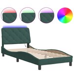 vidaXL Cadre de lit avec lumières LED vert foncé 90x190 cm velours