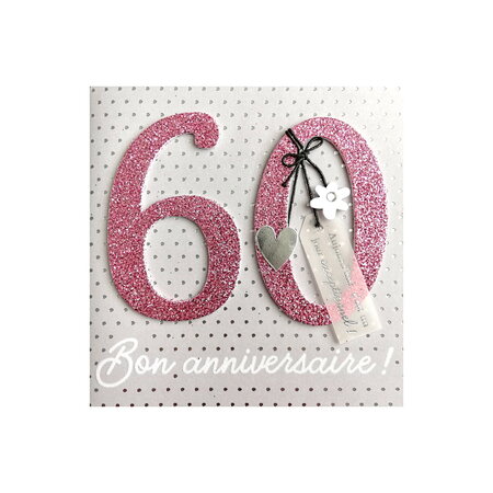 Carte de voeux glamour - anniversaire - 60 ans rose argenté - La Poste