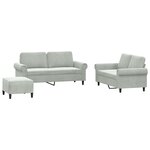 vidaXL Ensemble de canapés 3 Pièces avec coussins Gris clair Velours