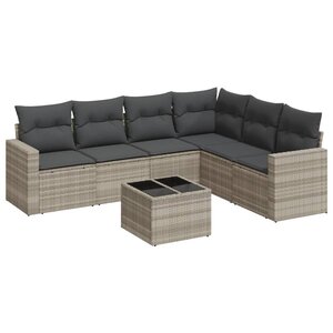vidaXL Salon de jardin avec coussins 7 Pièces gris clair résine tressée