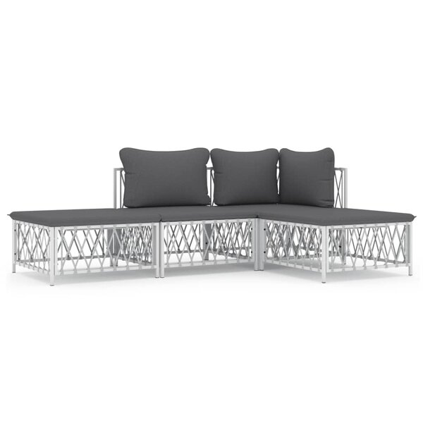 vidaXL Salon de jardin 4 Pièces avec coussins blanc acier