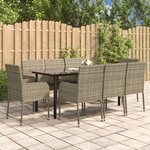 vidaXL Ensemble à manger de jardin 9Pièces et coussins noir et gris