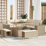 vidaXL Ensemble de canapés de jardin 8 pièces avec coussins Beige Rotin poly Acacia