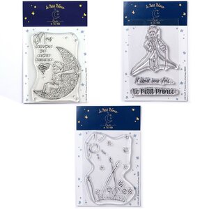 5 Tampons transparents Le Petit Prince et La lune + Messages + Paysage