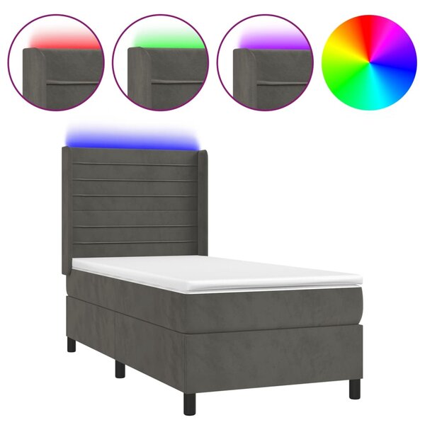 vidaXL Sommier à lattes de lit et matelas et LED Gris foncé 90x200cm