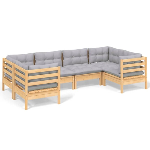 vidaXL Salon de jardin 6 Pièces avec coussins gris bois de pin
