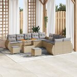 Ensemble de canapé de jardin 13 pièces avec coussins en rotin poly beige