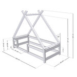 Lit Tipi enfant avec barrière bois massif blanc 90 x 160 cm