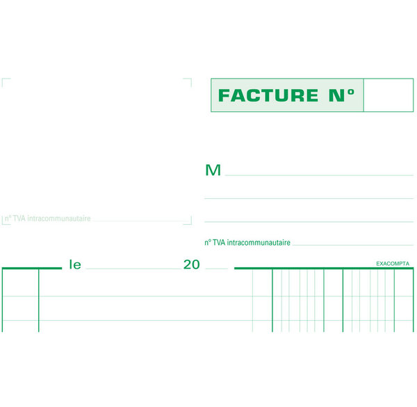 Manifold 'Factures' 210 x 148 mm avec TVA 50 Feuillets Tripli x 10 EXACOMPTA