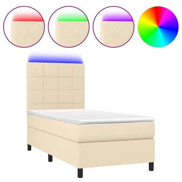 vidaXL Sommier à lattes de lit et matelas et LED Crème 90x200 cm Tissu