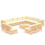 vidaXL Salon de jardin 13 Pièces avec coussins crème Bois de pin solide