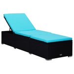 vidaXL Chaise longue avec coussin et table à thé Résine tressée Bleu