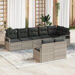 vidaXL Ensemble de Canapé de Jardin 8 Pièces avec Coussins Gris Clair Rattan Poly