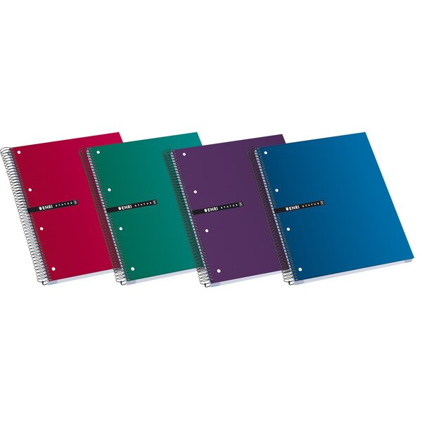 LOT de 5 Cahier à spirale microperforé Enri Status A4+ - Couverture extra rigide - 120 feuilles - Couleurs assorties