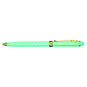 Stylo fin en métal laqué turquoise - Maman chérie