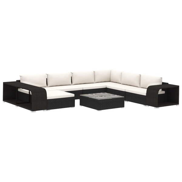 vidaXL Salon de jardin 10 Pièces avec coussins résine tressée noir