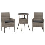 vidaXL Ensemble à manger de jardin et coussins 3 Pièces gris rotin verre