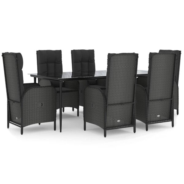 vidaXL Ensemble à manger de jardin coussins 7Pièces Noir Résine tressée