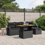 vidaXL Salon de jardin 6 Pièces avec coussins noir résine tressée
