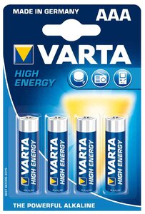 Blister de 4 piles alcaline 'High Energy', Micro (AAA/LR3) VARTA