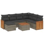 vidaXL Salon de jardin 8 Pièces avec coussins gris résine tressée
