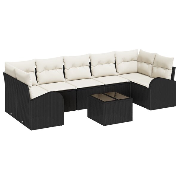 Ensemble de Canapés de Jardin 8 Pièces avec Coussins Noir en Rattan Poly